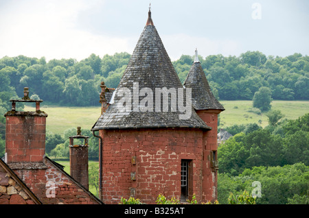 Toits du village de Collonges la Rouge, Corrèze, France Banque D'Images