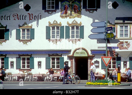 La passion d'Oberammergau Allemagne Bavière Europe peint typique façade d'un bâtiment dans la ville d'Oberammergau Passion Play Banque D'Images