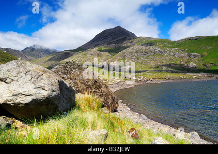 À l'échelle Llyn Llydaw mineurs à côté de la piste vers le sommet du Mont Snowdon dans le Nord du Pays de Galles Banque D'Images