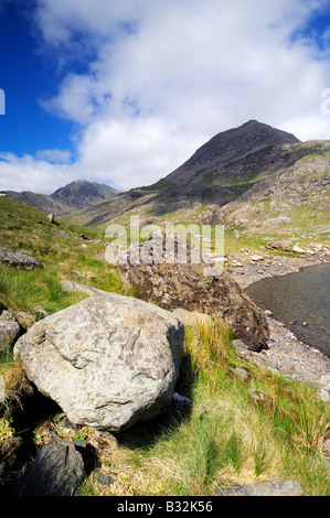 À l'échelle Llyn Llydaw mineurs à côté de la piste vers le sommet du Mont Snowdon dans le Nord du Pays de Galles Banque D'Images