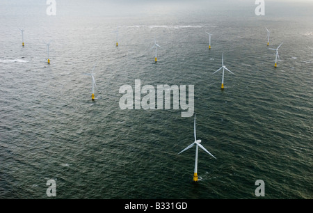 Scroby Sands d'éoliennes au large de Great Yarmouth sur la côte de Norfolk Norfolk Octobre Banque D'Images