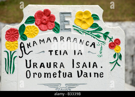 Église Chrétienne des Îles Cook Îles Cook Atiu pierre tombale Banque D'Images