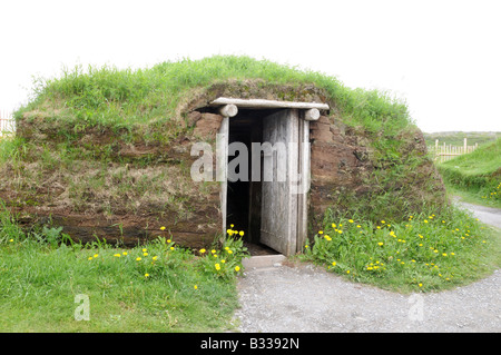 Une hutte viking reconstruit à l'Anse aux Meadows, à Terre-Neuve, où les Vikings se sont installés autour de A. D. 1000. Banque D'Images