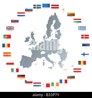 Vector illustration de drapeaux des 27 membres de l'Union européenne à partir de 2008 ainsi que l'OTAN et l'UE Banque D'Images