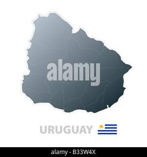 Vector illustration de la carte avec les régions ou états et le drapeau officiel de l'Uruguay Banque D'Images