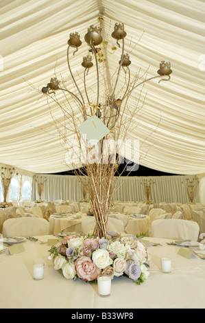 Réception de Mariage vertical une décoration florale de table avec l'affichage ou la présentation nom vierge étiquette fixée en premier plan Banque D'Images