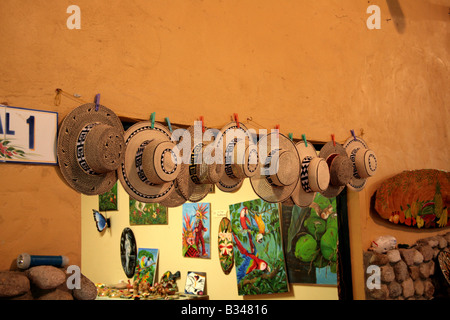 Montuno chapeaux sur l'affichage à un marché rural de El Valle de la province de Panama Cocle. Banque D'Images