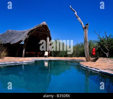 Kenya, Lewa Downs. Piscine à Il Ngwesi Laikipia, Camp. Banque D'Images