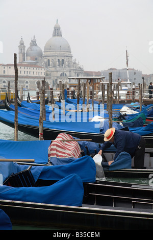 Les gondoles amarrées dans la matinée, Venise, Italie Banque D'Images