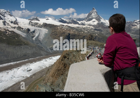 L'ouest depuis le Gornergrat (3089m), Valais, Suisse, avec l'imposant Cervin dans la distance Banque D'Images