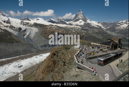 Vue vers l'ouest à travers le glacier du Gorner du Gornergrat (3089m), Valais, Suisse Banque D'Images