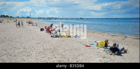 La vie à la plage à la plage de Ribersborg, communément appelé Ribban, dans le centre de Malmö, en Suède. Banque D'Images