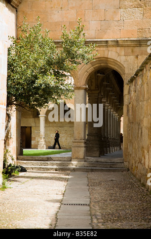 Espagne Salamanque Walkway et arcades de la partie inférieure d'un édifice plus ancien des écoles de l'Université d'enseignement en Espagne Banque D'Images