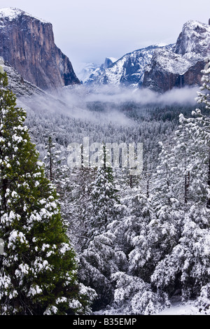 Centre d'une tempête de l'hiver révèle la beauté de la vallée Yosemite Yosemite National Park California USA Banque D'Images