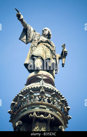 Espagne Barcelone monument de Christophe Colomb à explorer est de 200 pieds de haut et construit pour l'exposition universelle de 1888 Vue du Ramblas Banque D'Images