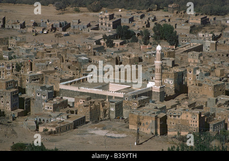 Grande Mosquée et de la ville de Shibam Aqyan, Sanaa, Yémen Banque D'Images