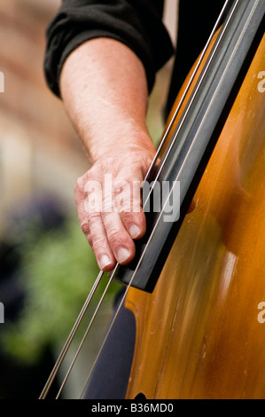 Musicien jouant contrebasse au festival de jazz en Suède Banque D'Images