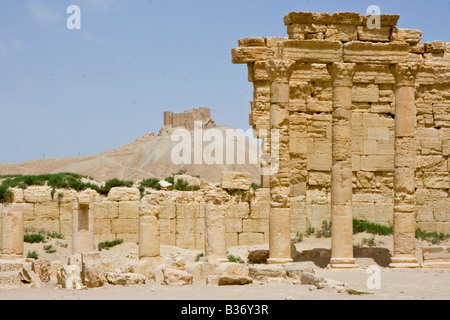 L'Agora romaine et château arabe Qalaat ibn Maan Palmyre en Syrie Banque D'Images