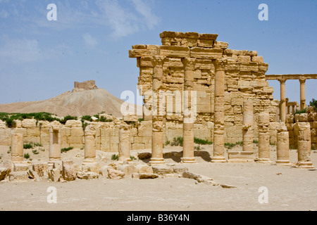 L'Agora romaine et château arabe Qalaat ibn Maan Palmyre en Syrie Banque D'Images