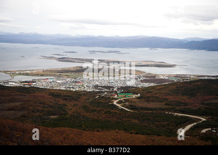 Vue d'Ushuaia, les mondes southermost city en Patagonie, Argentine. Banque D'Images