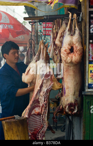 Boucher à Kashgar dans la province du Xinjiang Chine Banque D'Images