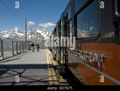 Vue vers l'ouest du Gornergrat (3089m) Gare, Valais, Suisse Banque D'Images