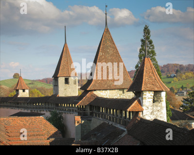 Toits de la ville médiévale de Morat Morat Suisse Banque D'Images