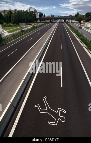 Contours à la craie sur la route Banque D'Images