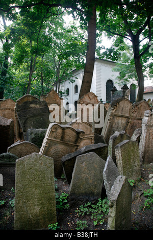 Août 2008 - le vieux Cimetière Juif Josefov Prague Praha République Tchèque Banque D'Images