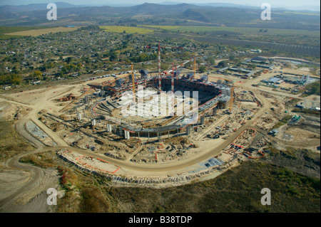 Vue aérienne de la coupe du monde de soccer 2010 Mbombela Stadium durant la construction à Nelspruit Banque D'Images