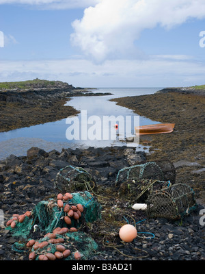 Filets de pêche sur la rive, Isle of Mull Banque D'Images