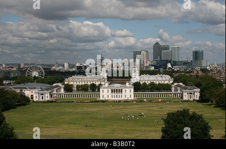 Portrait de Greenwich Park, le National Maritime Museum, Royal Naval College, grande roue et Dockland, août 200 Banque D'Images