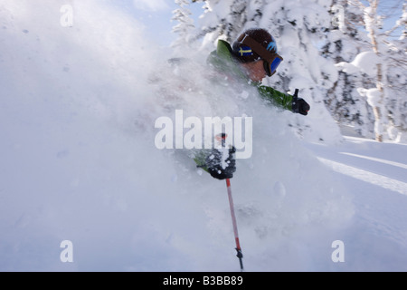 Skieur de télémark, Furano, Hokkaido, Japon Banque D'Images