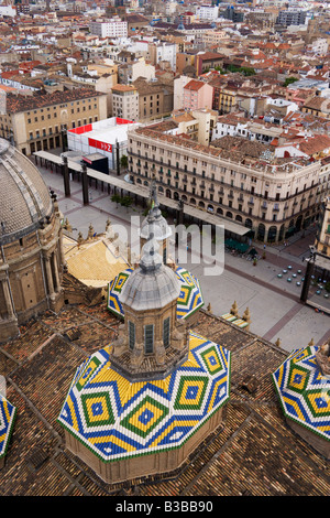 Sommaire des Plaza à partir de la Basilique de Notre-Dame du Pilier, Zaragoza, Aragon, Espagne Banque D'Images