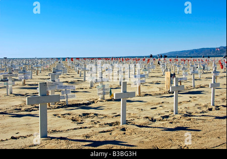 West Arlington memorial, la plage de Santa Monica, Californie Ca croix en bois, étoile de David, des croissants et d'un drapeau cercueils drapés Banque D'Images