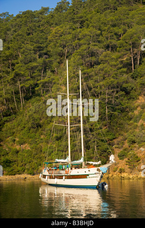 Turkish Gulet yacht amarré sur la baie de Fethiye Gocek croisière bleue Turquie Banque D'Images