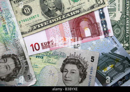 US UK et Euro note représentant la puissance mondiale Banque D'Images