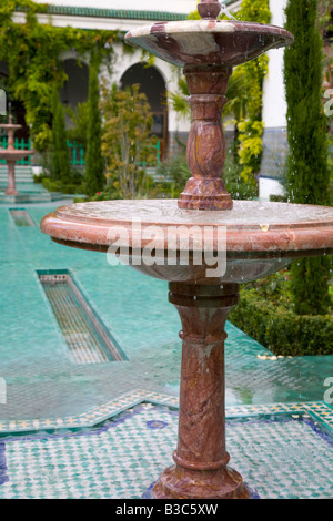 Une fontaine en marbre dans les jardins paisibles, Grande Mosquée de Paris France Banque D'Images