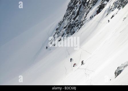 L'Écosse, les Highlands écossais, Glencoe. L'escalade de glace sur les falaises d'Aonach Mor. Banque D'Images