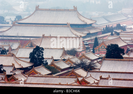 La Chine, Beijing. La neige a couvert Forbidden City Palace Museum - UNESCO World Heritage Site. Banque D'Images