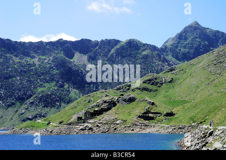 À l'échelle Llyn Llydaw mineurs à côté de la piste vers le sommet du Mont Snowdon dans le Nord du Pays de Galles Banque D'Images