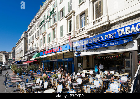 Le Harbourfront Cafe Bar sur le Quai des Belges, quartier Vieux Port, Marseille, la Côte d'Azur, France Banque D'Images