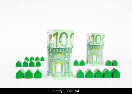 Maisons et jouet monnaie euro Banque D'Images