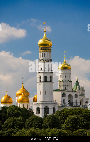 The Kremlin at daytime in Moscow Russia. Ivan the Great Bell Tower, with Assumption Belfry on the left. Stock Photo