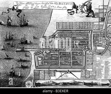 Géographie / voyages, Indonésie, Java, Jakarta, vue sur la ville, gravure en cuivre, 1681, Banque D'Images