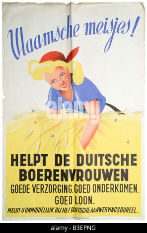 Nazisme/socialisme national, propagande, affiche appelant les femmes flamandes au service du travail volontaire en Allemagne nazie, Anvers vers 1941, Belgique, Flandre, troisième Reich, NS, seconde Guerre mondiale, seconde Guerre mondiale, Banque D'Images