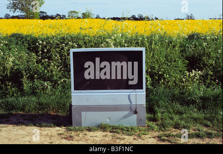 Téléviseur écran plat sous-évaluées sur le côté de country lane et domaine Yorkshire UK Banque D'Images