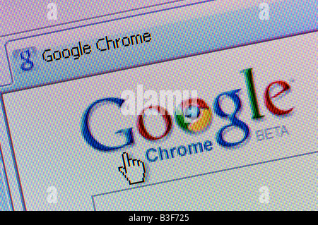 Capture d'écran de Macro Google Chrome - le nouveau navigateur Web lancé en septembre 2008 au défi d'Internet Explorer de Microsoft Banque D'Images