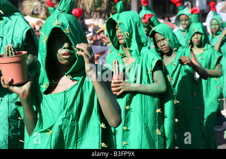 Carnival participants déguisés en cactus au cours de la scène du carnaval de Santo Domingo, République Dominicaine Banque D'Images