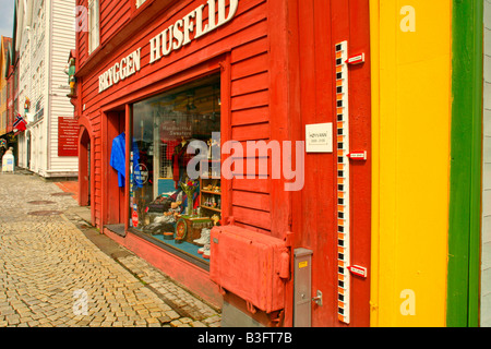 Maisons en bois Maisons de commerce historique coloré en site du patrimoine mondial de l'Unesco de Bryggen Banque D'Images